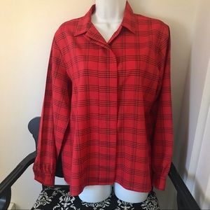 🛍Vintage Red Black Plaid Blouse Top